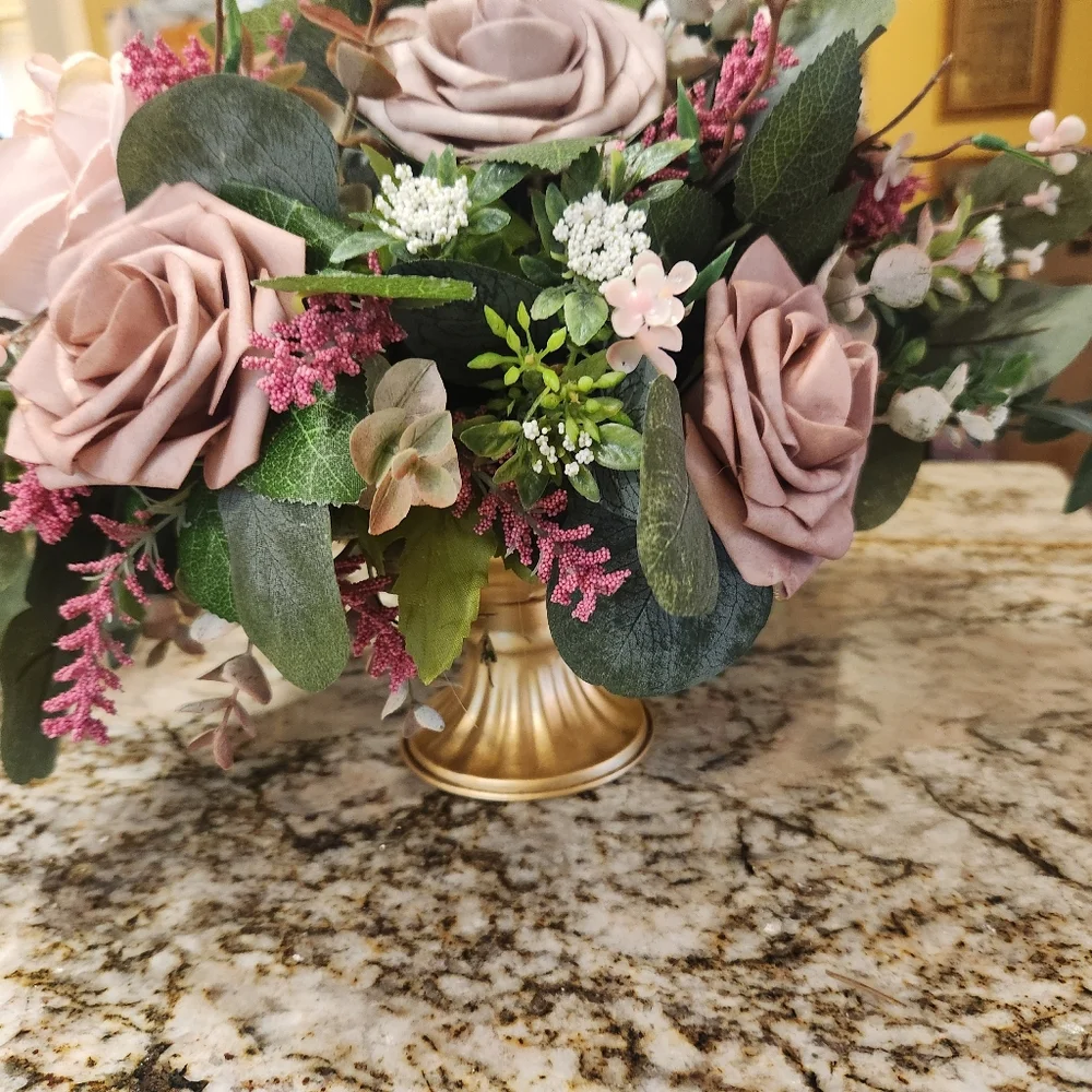 Ling’s Flowers Vase Arrangement Centerpiece Dusty Rose Cream Wedding Baby Shower